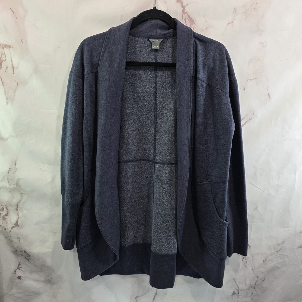 Eddie Bauer Cardigan Womens Small Blue Camp Fleece Wrap Sweater Sweatshirt